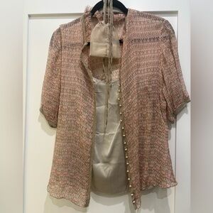 Elie Tahari Pink and Cream Blouse